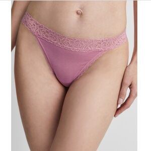 State of Day Women's Cotton Blend Lace-Trim Thong Underwear, Mauve Orchid,NWT